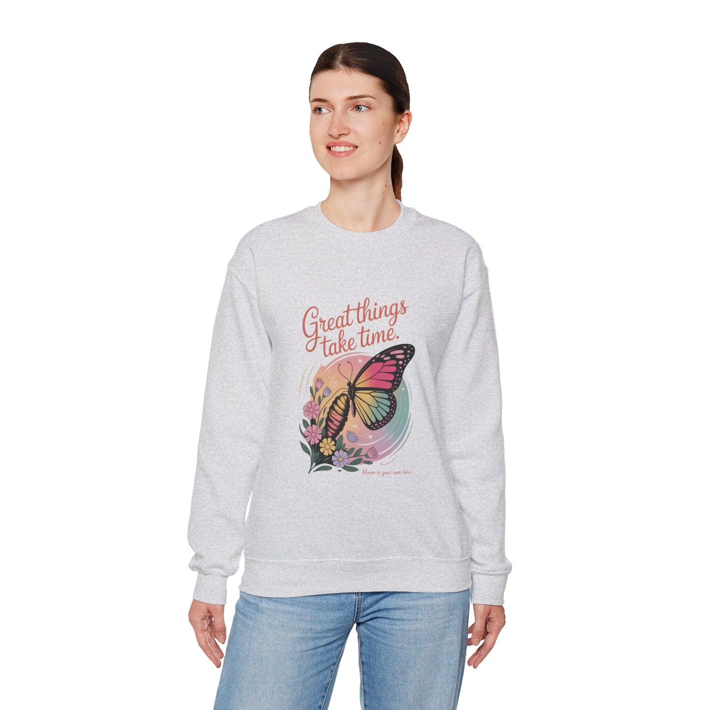 Inspirational Butterfly Sweatshirt - Great Things Take Time, Cozy Unisex Crewneck, Perfect Gift for Nature Lovers, Relaxed Style, [...]