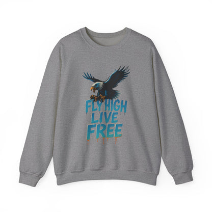 Mens Heavy Blend™ Crewneck Sweatshirt, Fly High Live Free Mens Eagle Graphic Sweatshirt