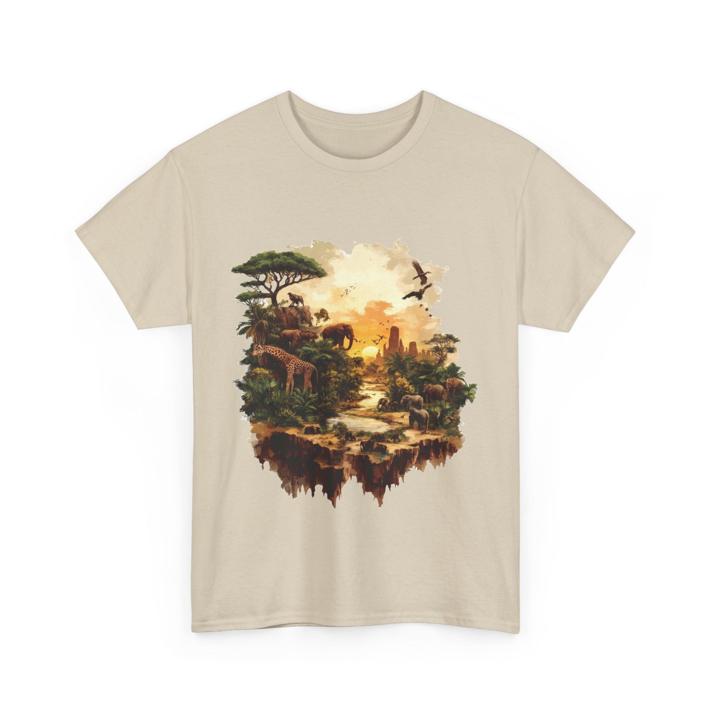Safari Sunset Animal Print T-Shirt, Jungle Wildlife Graphic Tee , African Nature Unisex Heavy Cotton Shirt, Gift for Nature Lovers