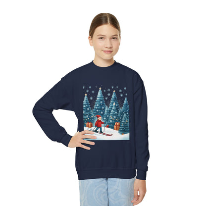 Kids Christmas Skiing Sweatshirt, Cute Holiday Winter Pullover, Youth Crewneck Sweatshirt