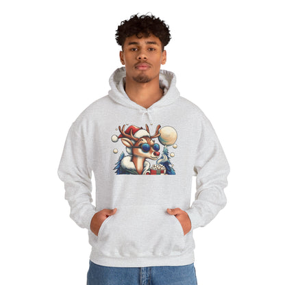 Cool Reindeer Christmas Hoodie, Funny Holiday Hot Cocoa Pullover for Men