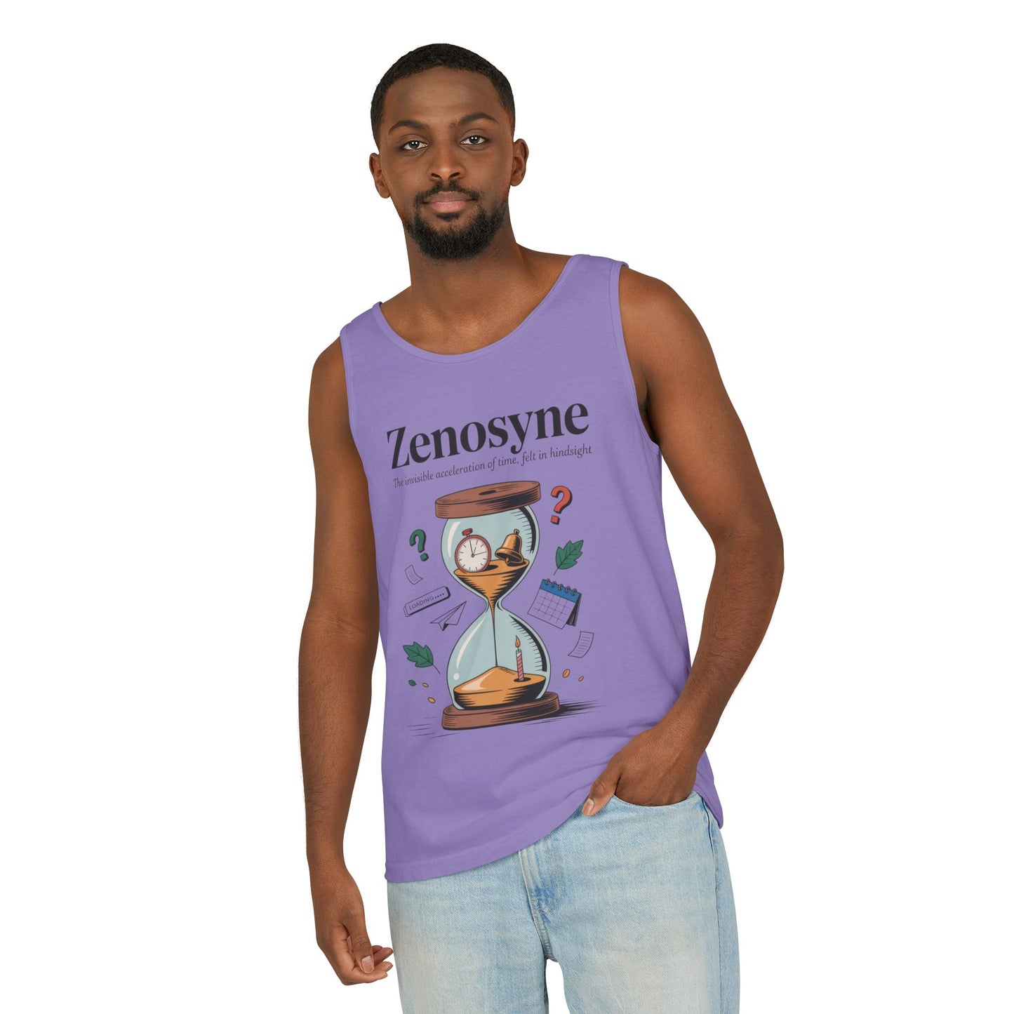 Zenosyne Tank Top, Unisex Garment-Dyed Tee, Time Awareness Gift, Casual Summer Wear, Philosophy Shirt, Unique Everyday Apparel