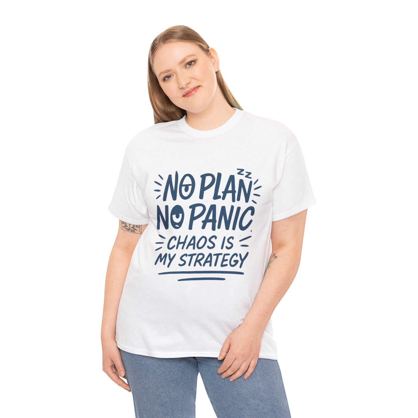 Funny Chaos Strategy T-Shirt, No Plan No Panic Quote Shirt, Cute Tee for Women, Humorous Gift Idea, Casual Relaxed Fit Top