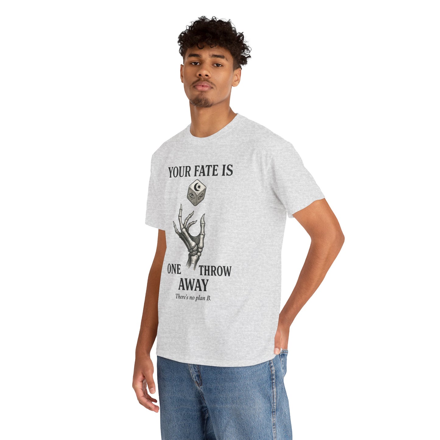 Your Fate Mens Heavy Cotton Tee, Skeleton Dice Graphic T-Shirt, Trendy Gift for Gamers, Gambling Tee, Unique Quote Apparel
