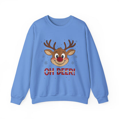 Womens Oh Deer Christmas Sweatshirt, Cute Reindeer Holiday Pullover, Women's Crewneck Sweatshirt