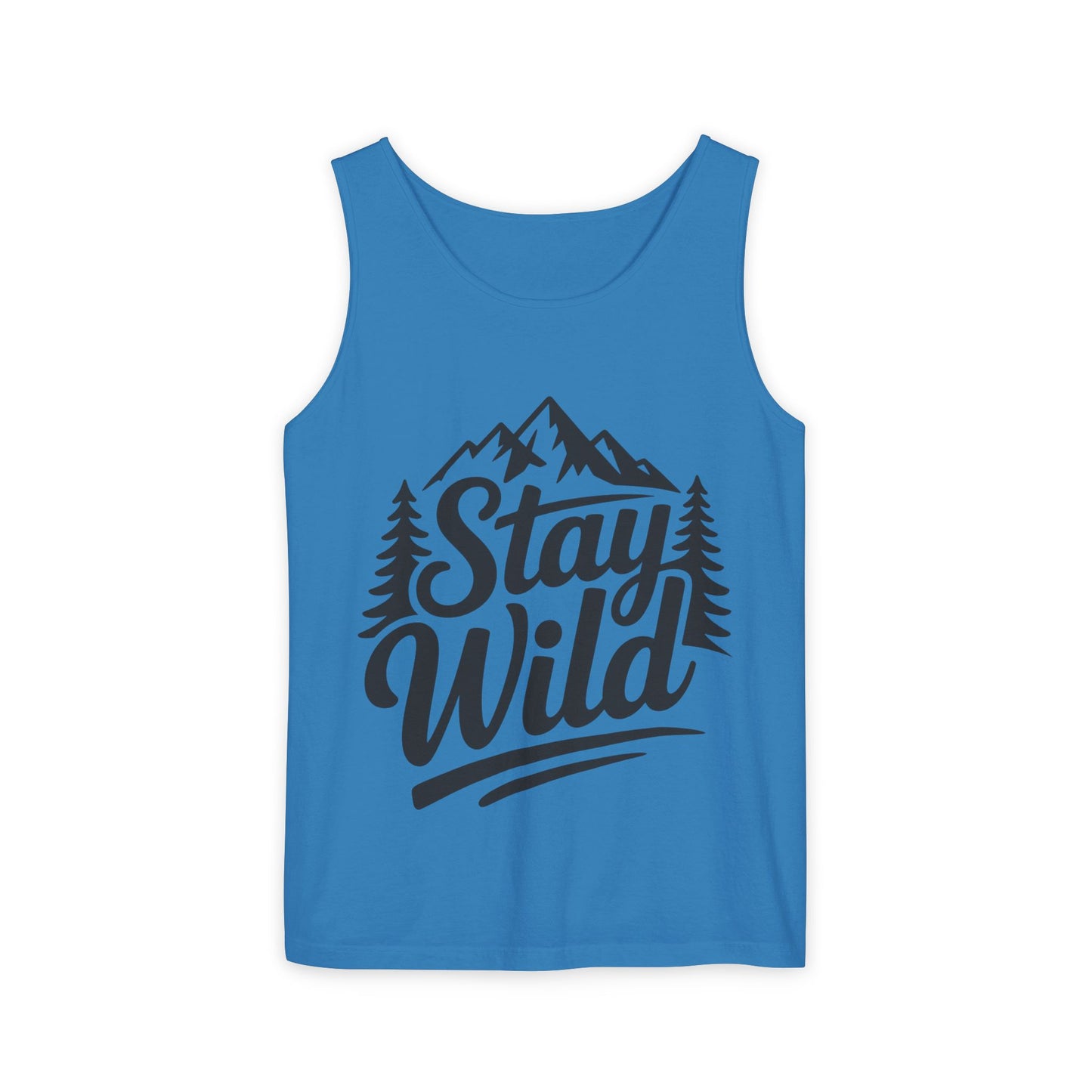 Stay Wild Garment-Dyed Mens Tank Top, Boho Summer Top, Adventure Shirt, Nature Lover Apparel, Gift for Hikers, Outdoor Clothing