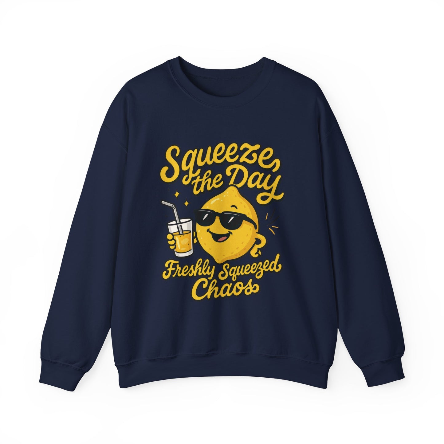 Funny Lemon Womens Sweatshirt - Squeeze The Day Freshly Squeezed Chaos Cozy Pullover - Citrus Positive Crewneck Sweatshirt, Cheerful Fashion