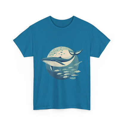 Whale and Fish Unisex Heavy Cotton Tee, Ocean Lover Shirt, Nature Tee, Sea Creature Gift, Casual Summer Top, Ocean Whale Graphic Tee