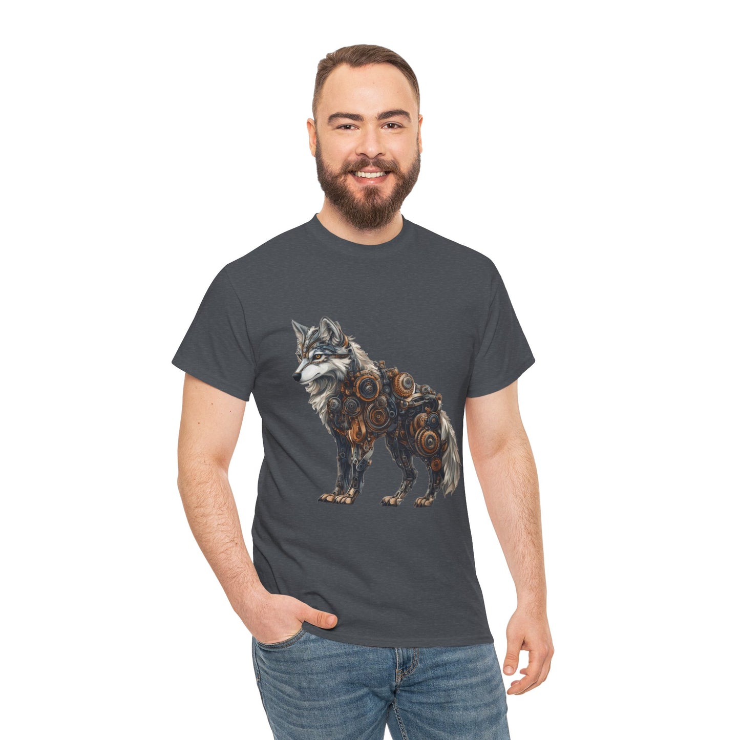 Steampunk Wolf Tee, Mechanical Wolf T-Shirt, Unisex Heavy Cotton Shirt, Graphic T-Shirt, Unique Design,Futuristic Animal Lover Gift Shirt