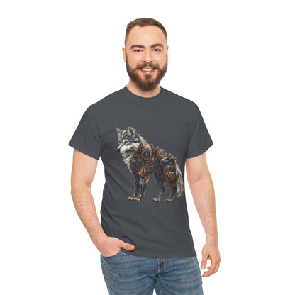 Steampunk Wolf Tee, Mechanical Wolf T-Shirt, Unisex Heavy Cotton Shirt, Graphic T-Shirt, Unique Design,Futuristic Animal Lover Gift Shirt