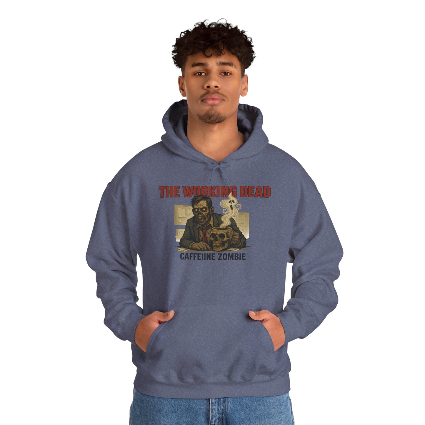 The Working Dead Men's Zombie Hoodie, Funny Office Meeting Sweatshirt, Halloween Zombie Top, Coffee Zombie Hoodie, Halloween Work Top