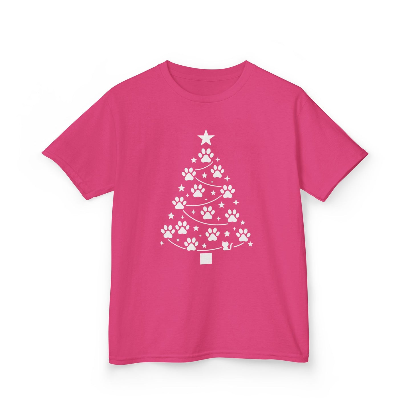 Paw Christmas Tree Girls Youth T-Shirt, Cute Pet Lover Holiday Tee