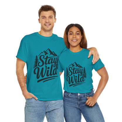 Stay Wild Adventure Tee, Unisex Heavy Cotton Tee for Nature Lovers, Camping, Hiking, Gifts for Outdoorsy Friends, Nature Graphic Tee