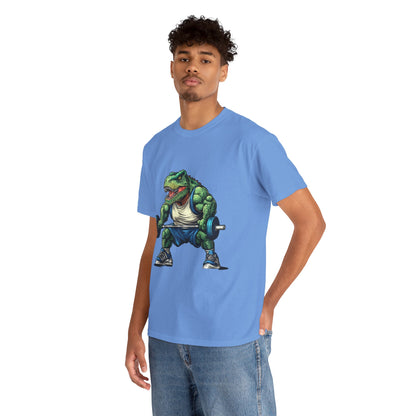 Dino Gym Tee, Muscle T-Rex Gym T-Shirt, Funny Men's Heavy Cotton T-Shirt,Fitness Gift for Gym Lovers, Cute Dinosaur Tee