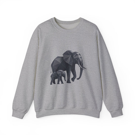 Geometric Elephant Sweatshirt, Cozy Unisex Crewneck, Animal Lover Gift, Nature Inspired Apparel, Eco-Friendly Fashion, Gift for Her