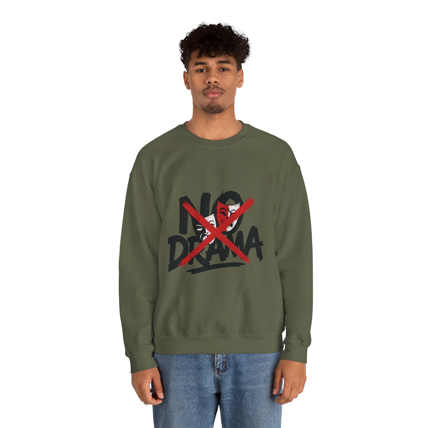 No Drama Mens Crewneck Sweatshirt, Casual Everyday Wear, Gift for Friends, Relaxed Vibes, Comfortable Fashion