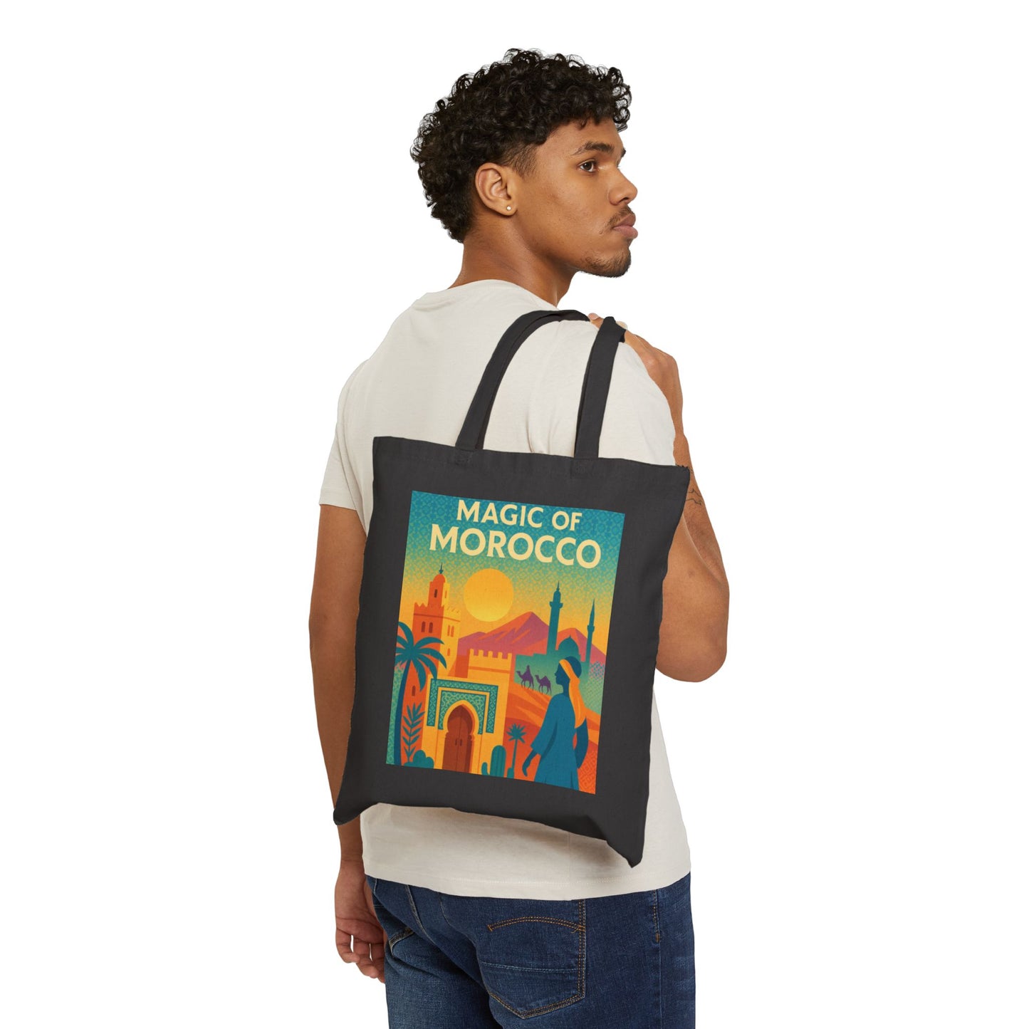 Magic of Morocco Tote Bag, Bohemian Tote, Eco-Friendly Bag, Gifts for Travelers, Natural Canvas Bag