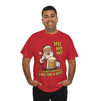 Funny Santa Beer Christmas T-Shirt, Men's Holiday Party Tee