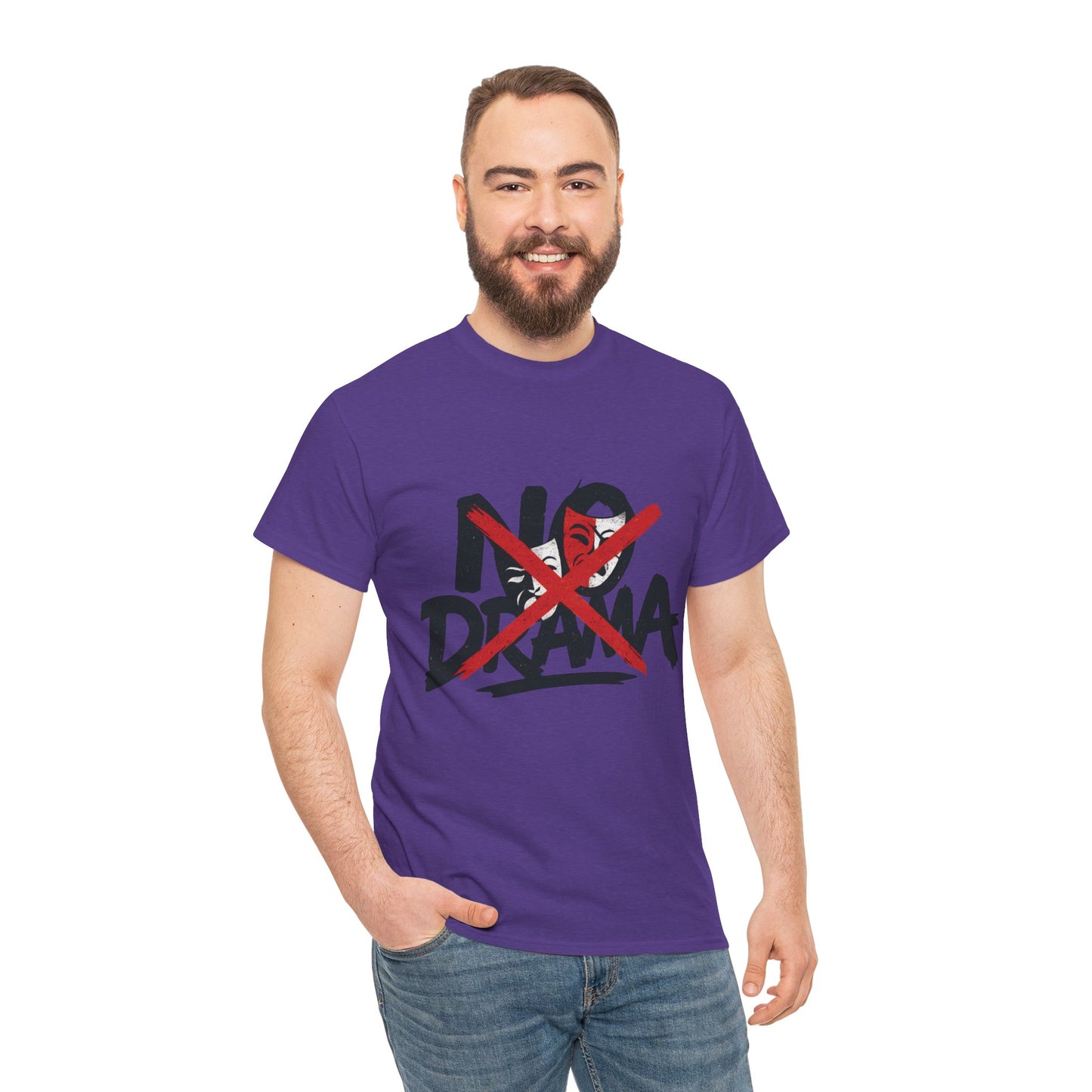 No Drama Unisex Heavy Cotton Tee, Casual Shirt, Gift for Friends, Relaxed Fit, Comfort Wear, Everyday Style