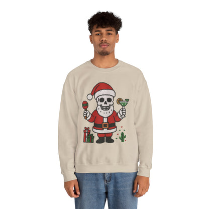 Funny Santa Skull Christmas Men's Sweatshirt, Holiday Margarita Pullover
