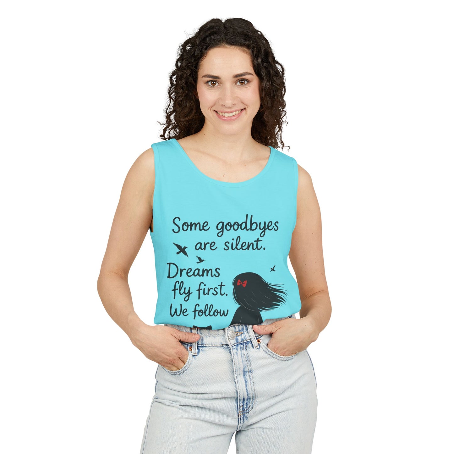 Minimalist Tank Top, Womens Tank, Girl & Cat Art Print, Emotional Lightweight Summer Shirt,  Inspirational Apparel, Cat Lover Gift