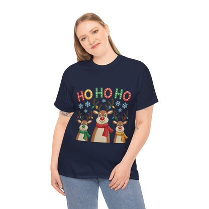 Ho Ho Ho Reindeer T-Shirt, Cute Christmas Tee for Women
