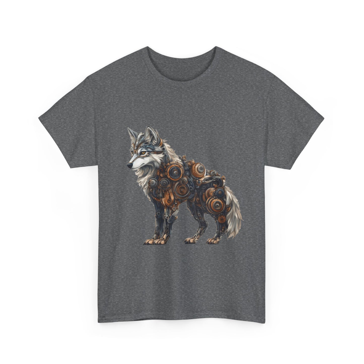 Steampunk Wolf Tee, Mechanical Wolf T-Shirt, Unisex Heavy Cotton Shirt, Graphic T-Shirt, Unique Design,Futuristic Animal Lover Gift Shirt