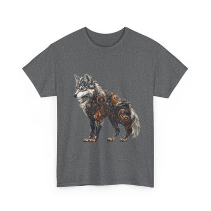 Steampunk Wolf Tee, Mechanical Wolf T-Shirt, Unisex Heavy Cotton Shirt, Graphic T-Shirt, Unique Design,Futuristic Animal Lover Gift Shirt
