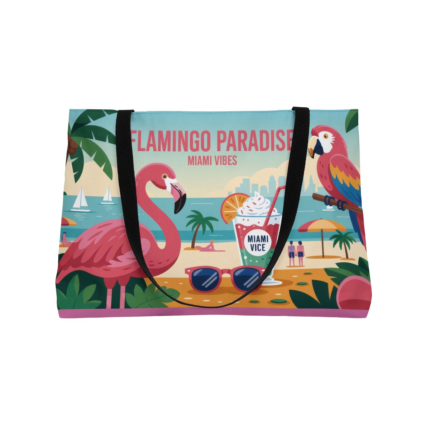 Vibrant Flamingo Paradise Weekender Tote Bag, Beach Bag, Travel Tote, Vacation Accessories, Summer Gift, Tropical Bag