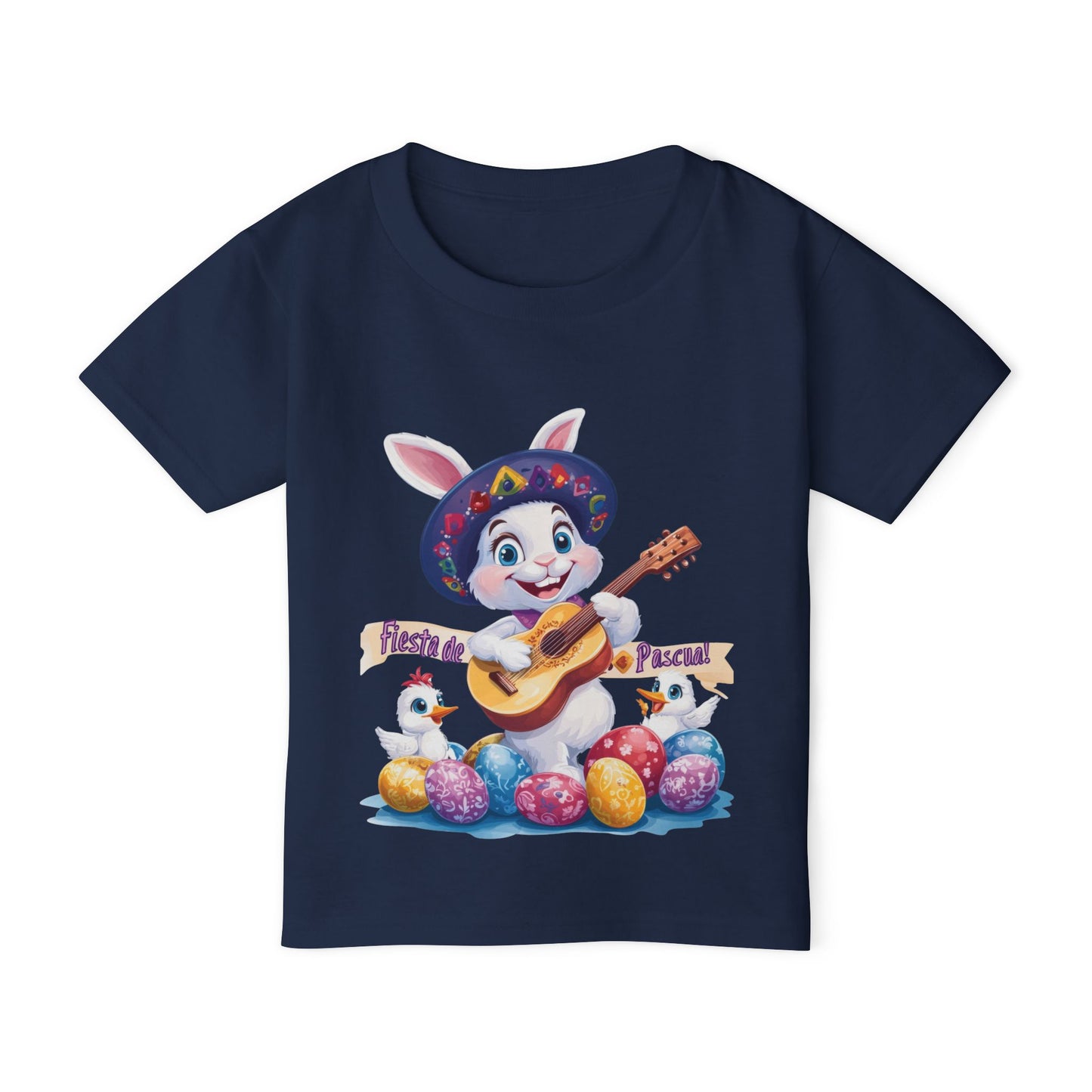 Fiesta de Pascual Toddler T-Shirt, Easter Bunny Shirt, Spring Holiday Kids Top, Adorable Gift for Toddlers, Mexican Bunny Shirt with Guitar