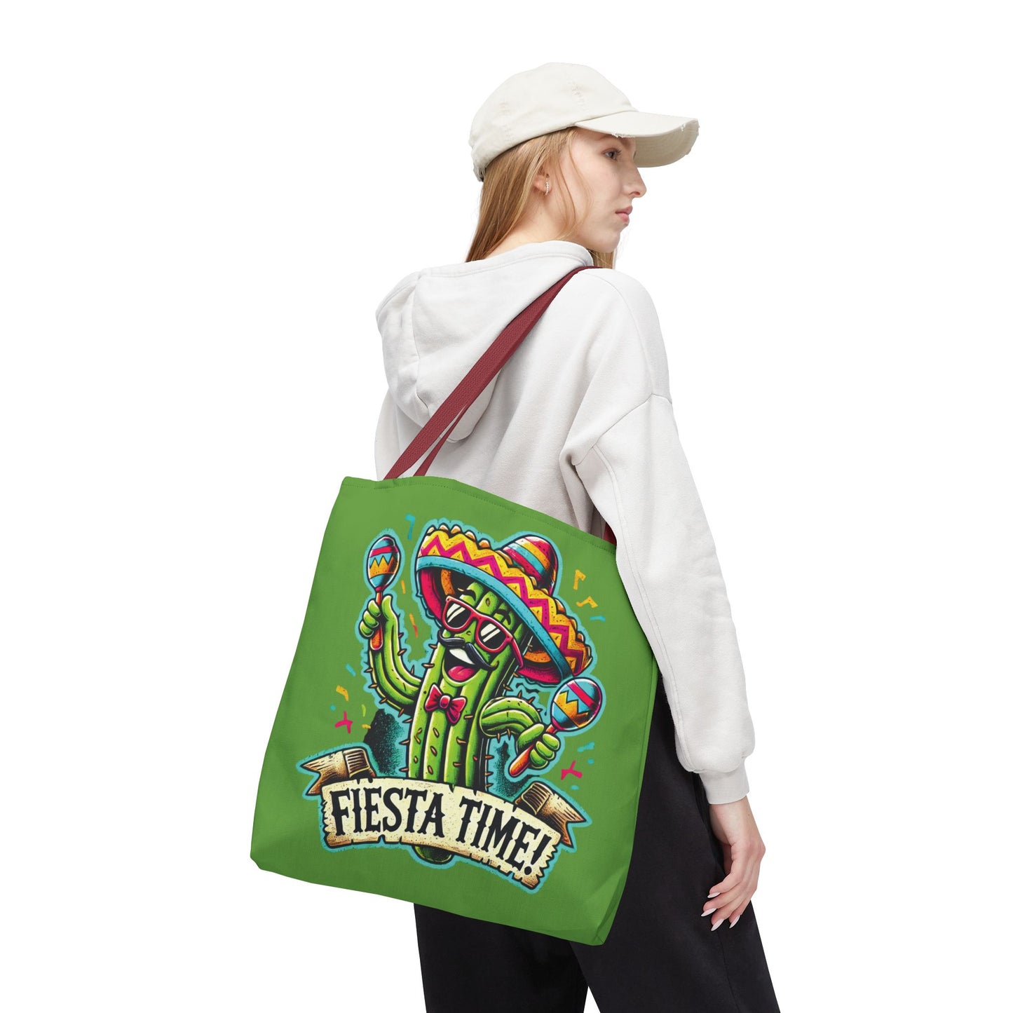 Fiesta Time Cactus Tote Bag, Funny Mexican Party Gift, Sombrero Maracas Print, Cinco de Mayo Bag, Summer Festival Tote, Beach Bag, Shopping