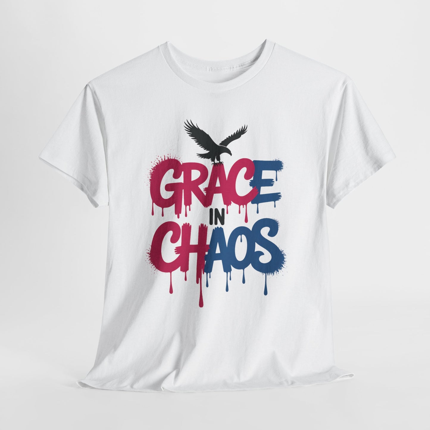 Womens Graffiti T-Shirt, Grace in Chaos Dripping Street Art Tee, Bold Urban Graphic Shirt