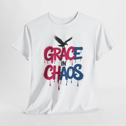 Womens Graffiti T-Shirt, Grace in Chaos Dripping Street Art Tee, Bold Urban Graphic Shirt