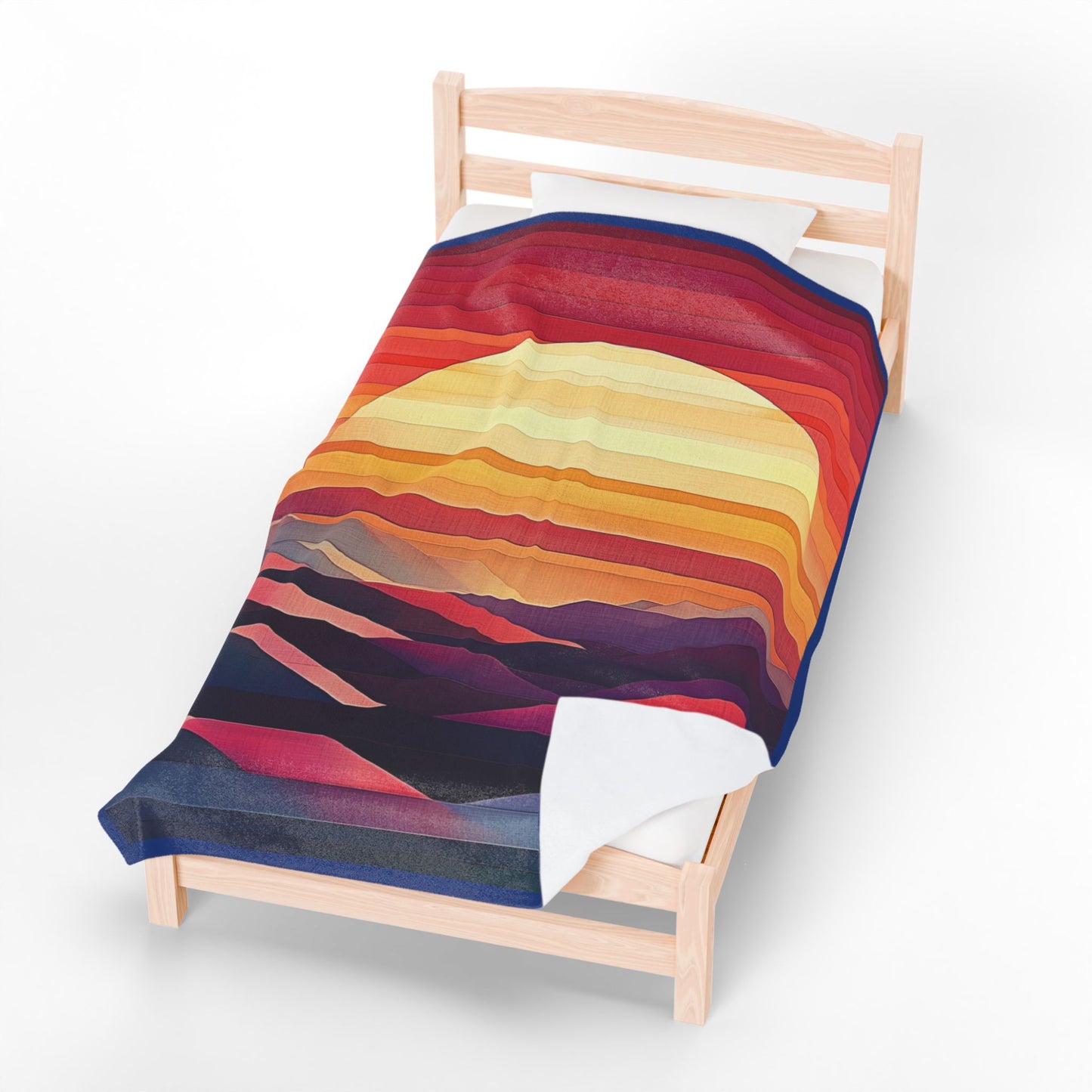 Abstract Sunset Mountain Velveteen Plush Blanket, Geometric Boho Landscape Throw Blanket, Warm Cozy Modern Art Home Decor Gift