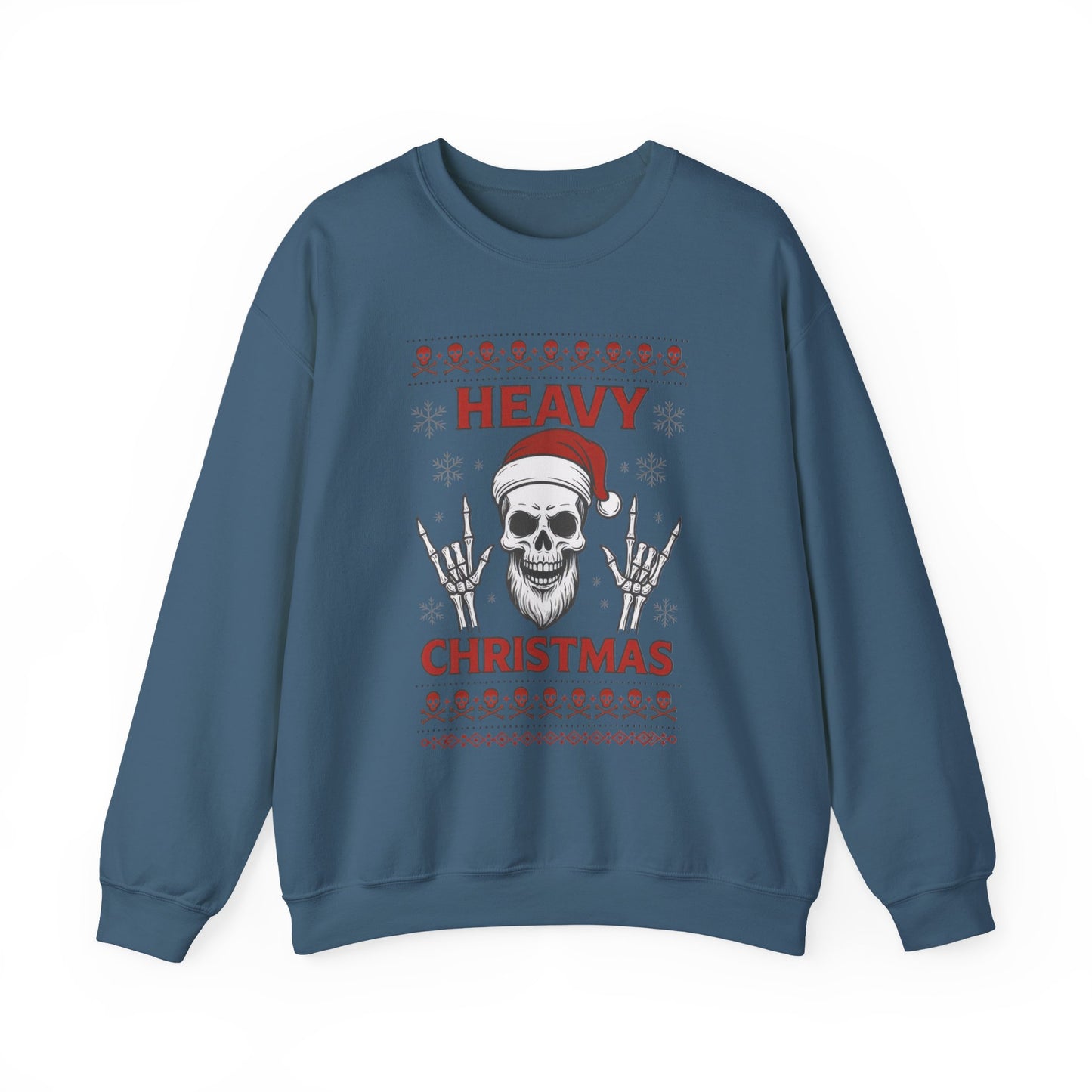 Heavy Christmas Sweatshirt, Metal Santa Skull Holiday Pullover for Men