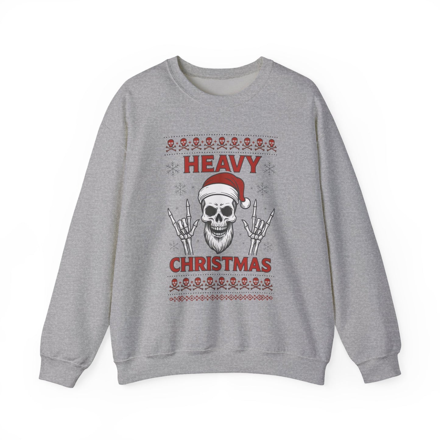 Heavy Christmas Sweatshirt, Metal Santa Skull Holiday Pullover for Men