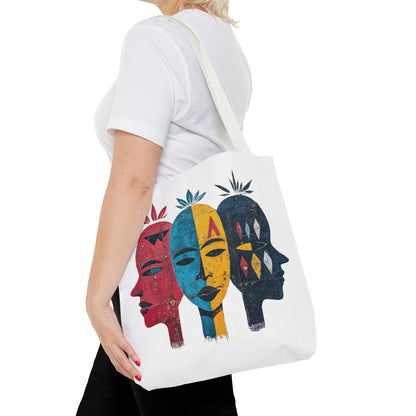 Artistic Tote Bag with Abstract Faces - Bohemian Style, Eco-Friendly Shopping Bag, Gift for Art Lovers, Unique Beach Bag, Festival Accessory