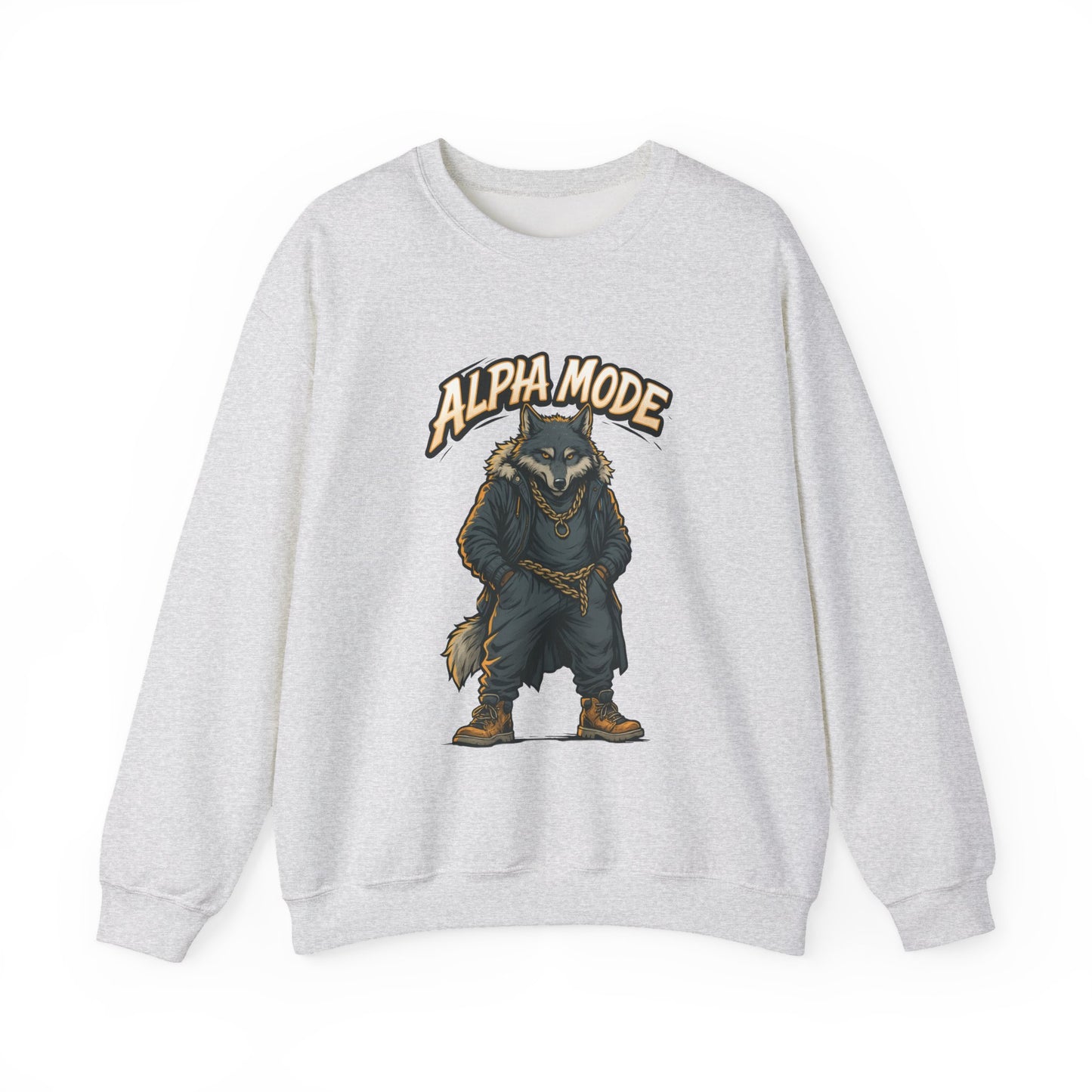 Alpha Mode Wolf Crewneck Sweatshirt, Mens Streetwear Pullover, Hip Hop Savage Wolf Sweater, Alpha Male Graphic Crewneck, Urban Wolf Gift