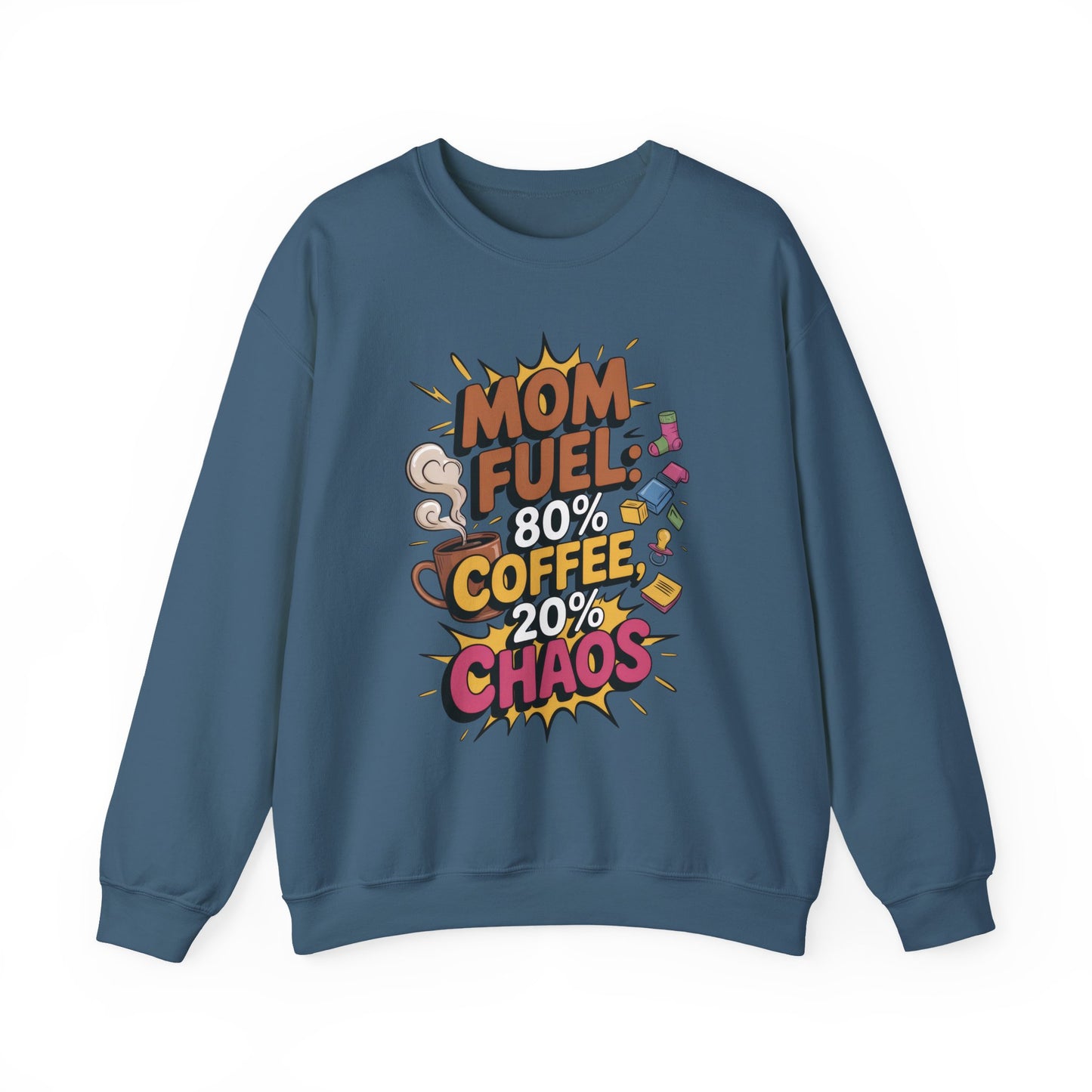 Funny Mom Fuel Sweatshirt, Perfect Gift for Moms, Chaos & Caffeine, Mother's Day Apparel, Funny Tired Mom Life Sweatshirt, Coffee Loving Mom