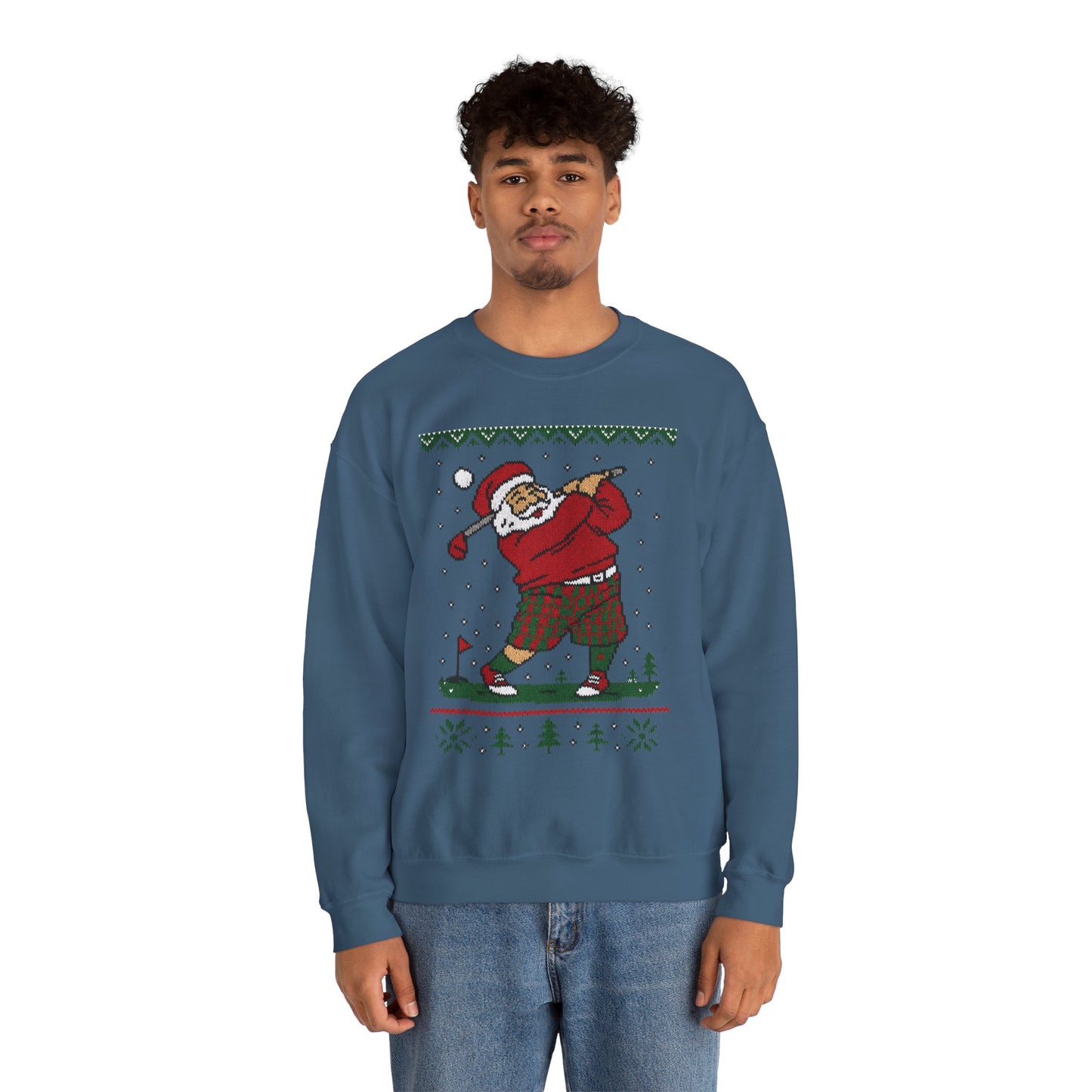 Golfing Santa Christmas Sweatshirt, Funny Golf Lover Holiday Jumper, Ugly Christmas Golf Sweater for Men