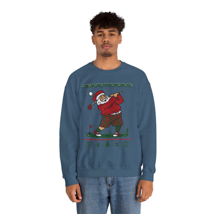 Golfing Santa Christmas Sweatshirt, Funny Golf Lover Holiday Jumper, Ugly Christmas Golf Sweater for Men
