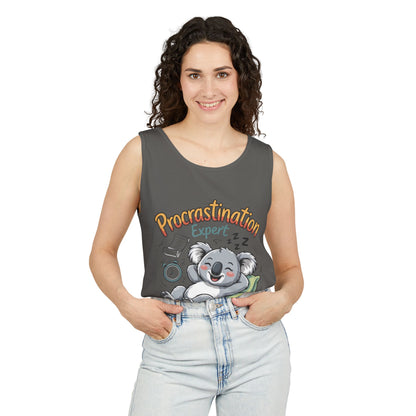 Procrastination Expert Womens Tank Top, Funny Gift for Lazy Days, Relaxed Fit Tee, Casual Summer Wear, Koala Graphic Top, Motivational Apparel