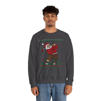 Golfing Santa Christmas Sweatshirt, Funny Golf Lover Holiday Jumper, Ugly Christmas Golf Sweater for Men