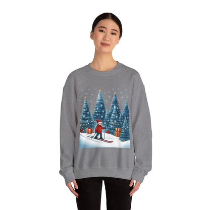 Womens Christmas Skiing Sweatshirt, Cozy Winter Holiday Pullover, Women's Heavy Blend™ Crewneck Sweatshirt