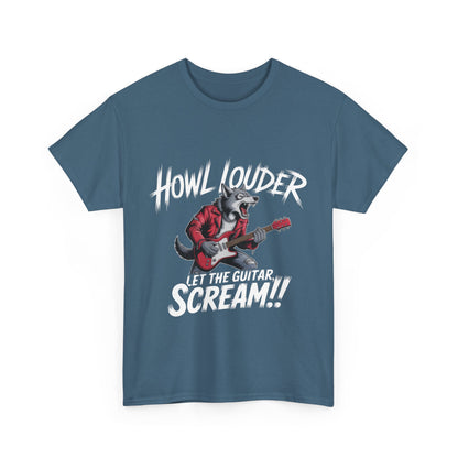 Rockin' Wolf Unisex Tee, Perfect for Music Lovers, Music Lover Graphic T-Shirt, Cool Guitarist Wolf Design, Rock Wolf Electric Guitar Tee