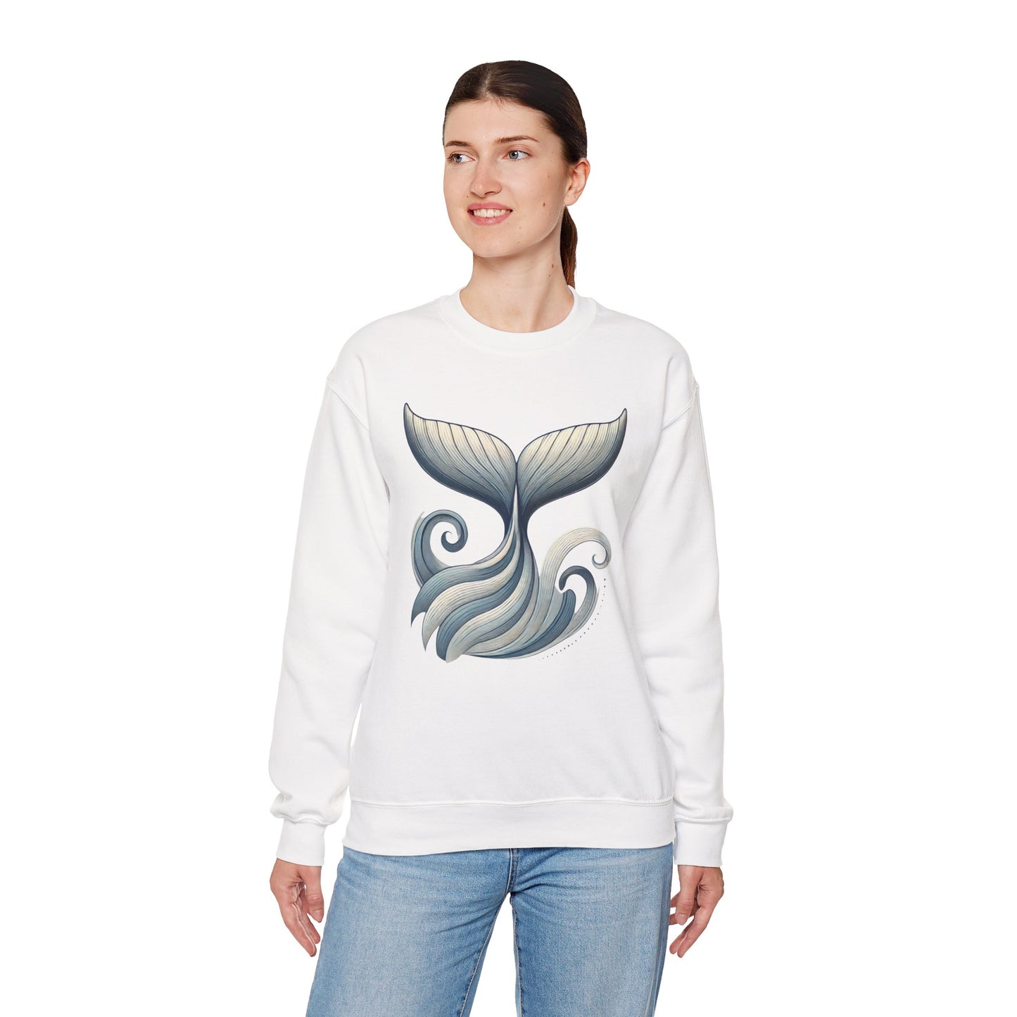 Whale Tail Ocean Sweatshirt, Unisex Heavy Blend Crewneck Sweatshirt, Nautical Coastal Sea Life Gift for Beach Lovers, Gift for Ocean Lovers