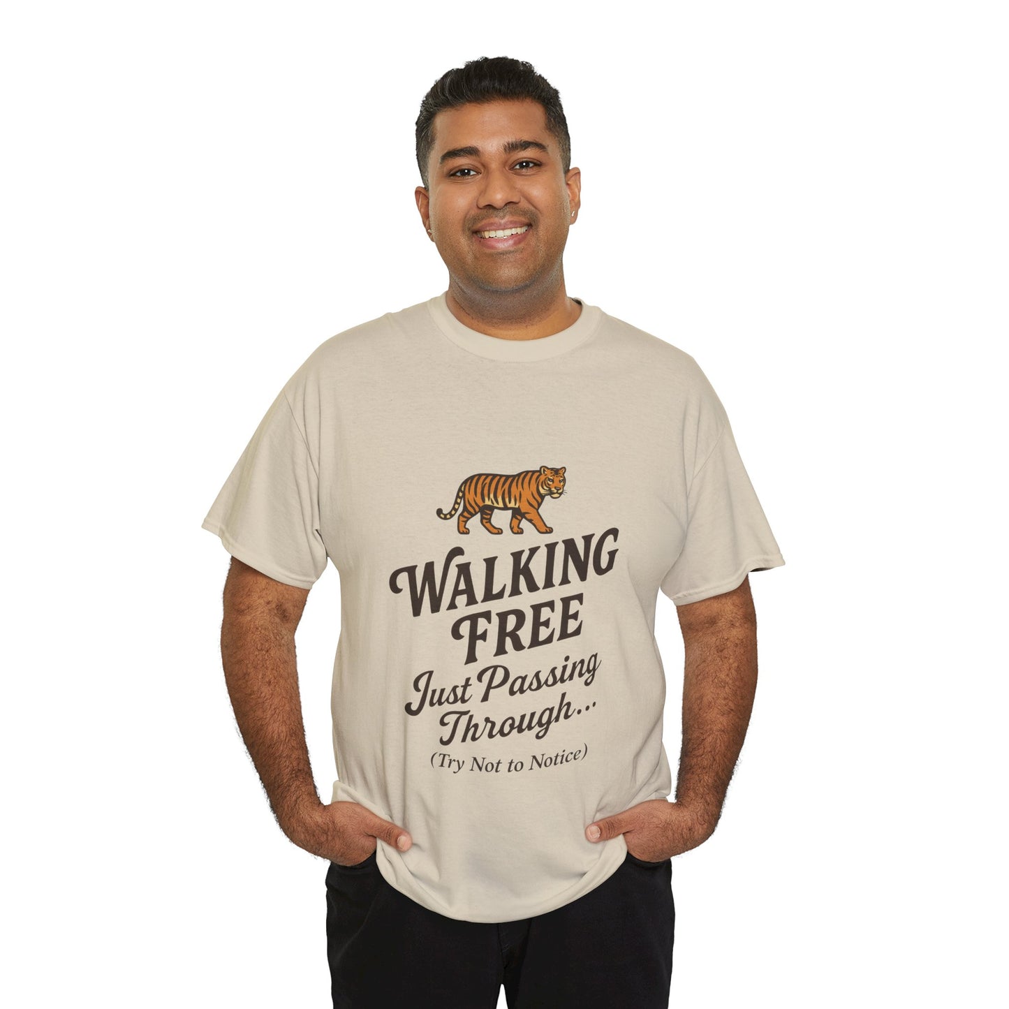 Walking Free Tiger Shirt for Men - Just Passing Through Funny Graphic Tee - Wild Animal Casual Top, Gift Nature Lovers