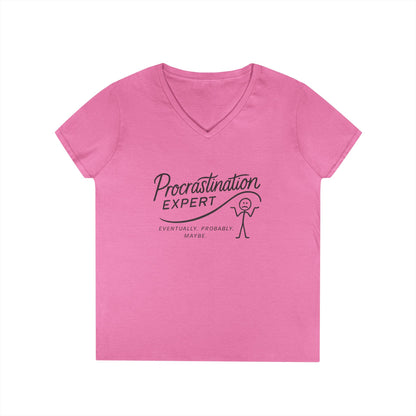 Procrastination Expert V-Neck T-Shirt, Funny Gift for Students, Lazy Days, Work from Home, Relaxing Apparel, Humor Shirt