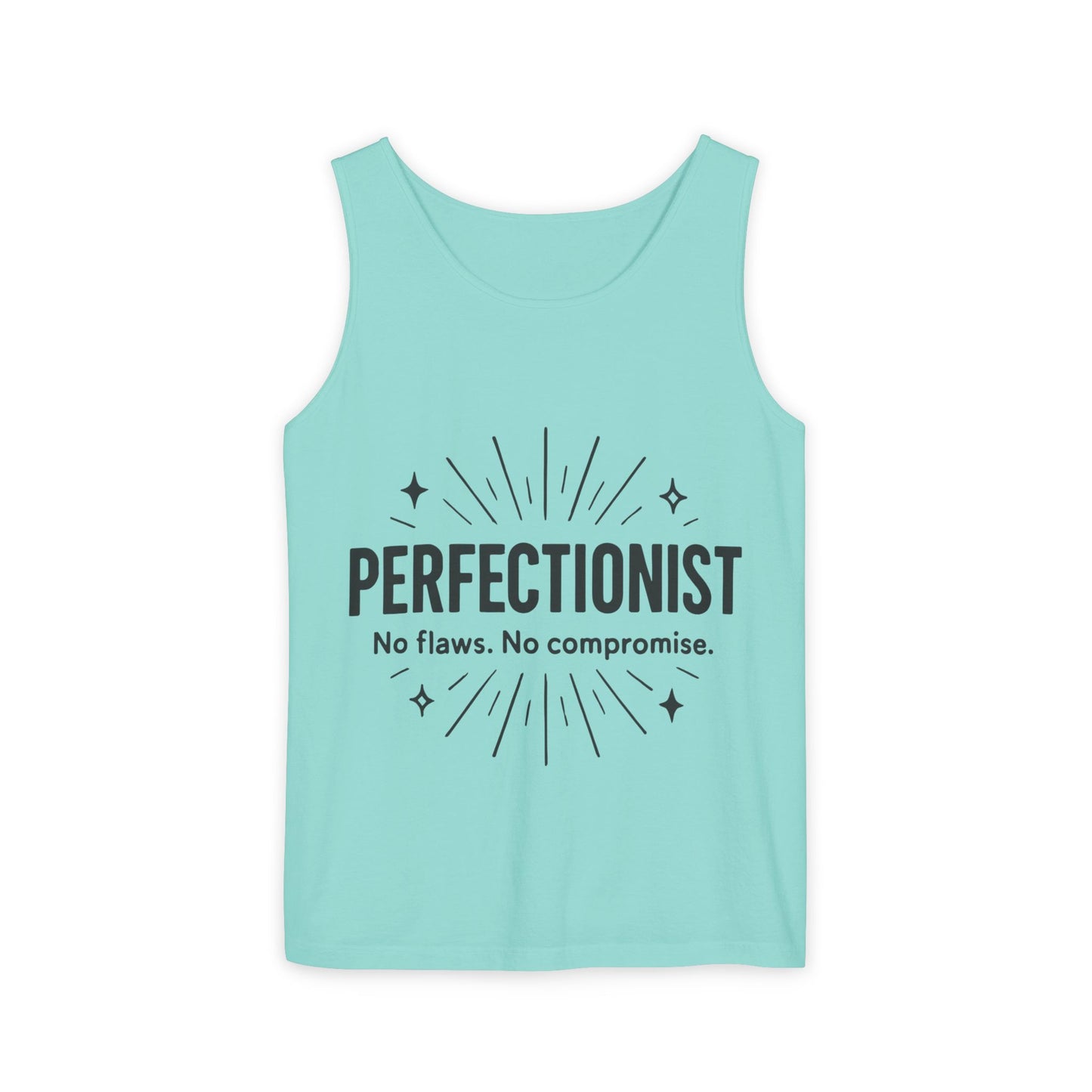 Mens Perfectionist Tank Top, No Flaws No Compromise, Minimal Bold Graphic Tee, Gift for OCD, Clean Freak, or Detail-Oriented Men