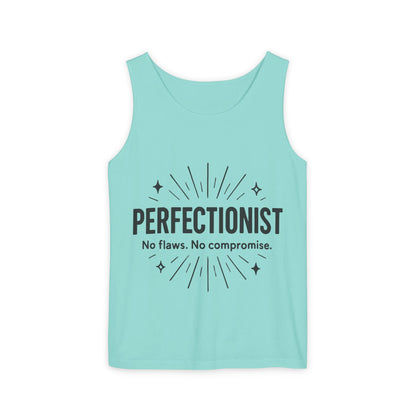 Mens Perfectionist Tank Top, No Flaws No Compromise, Minimal Bold Graphic Tee, Gift for OCD, Clean Freak, or Detail-Oriented Men